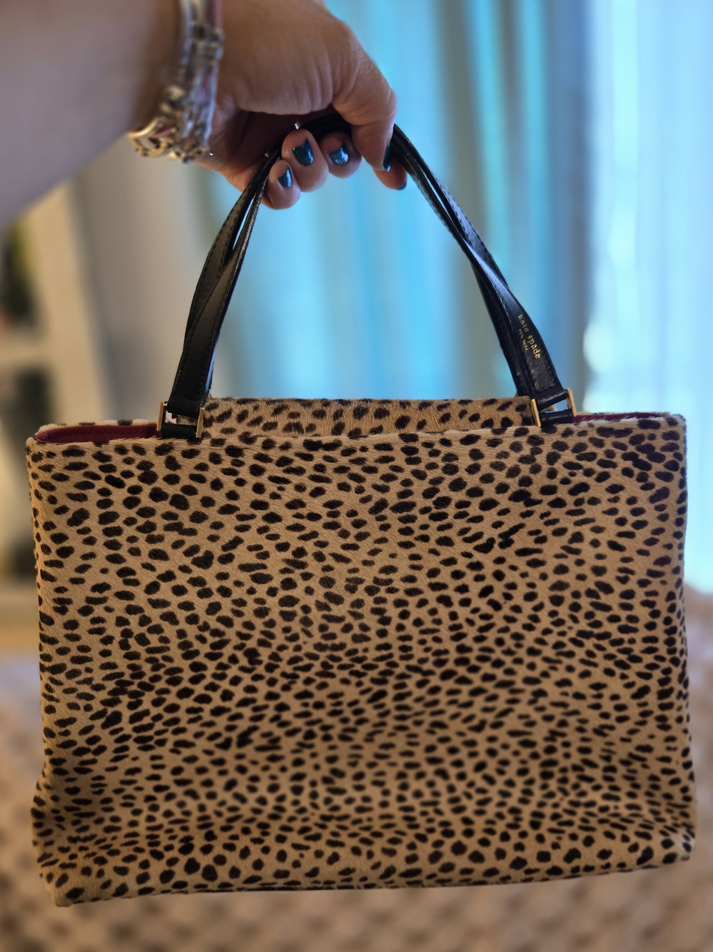 Vintage Kate Spade Ponyhair Leopard Print Handbag With Black Leather Straps